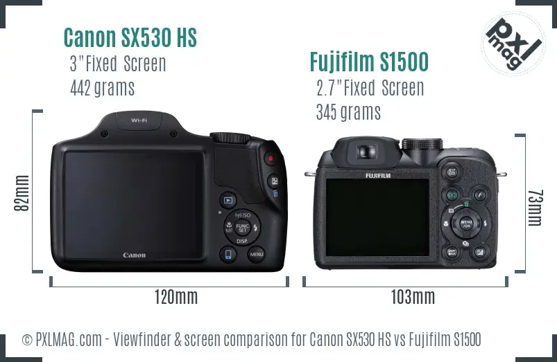 Canon SX530 HS vs Fujifilm S1500 Screen and Viewfinder comparison