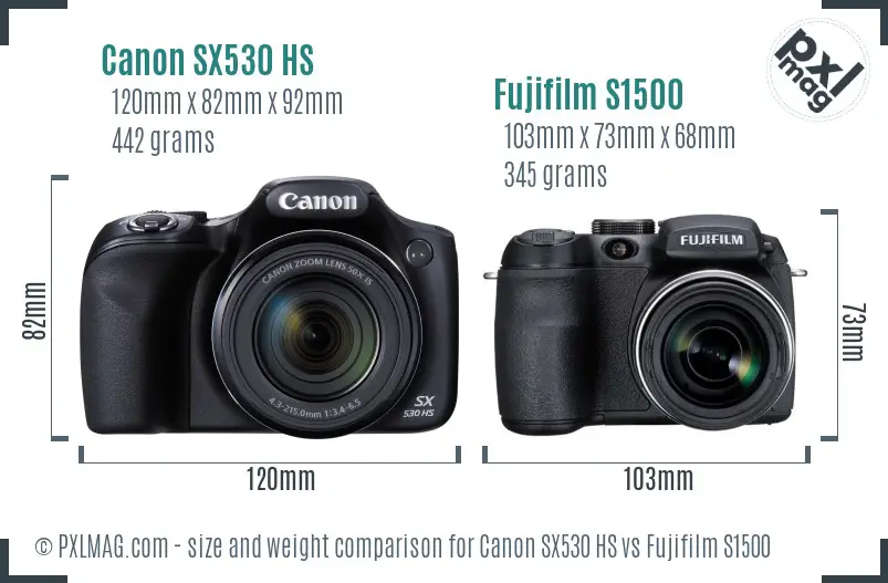 Canon SX530 HS vs Fujifilm S1500 size comparison