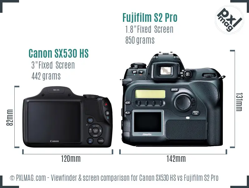 Canon SX530 HS vs Fujifilm S2 Pro Screen and Viewfinder comparison