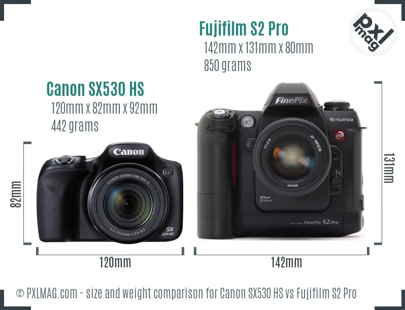 Canon SX530 HS vs Fujifilm S2 Pro size comparison