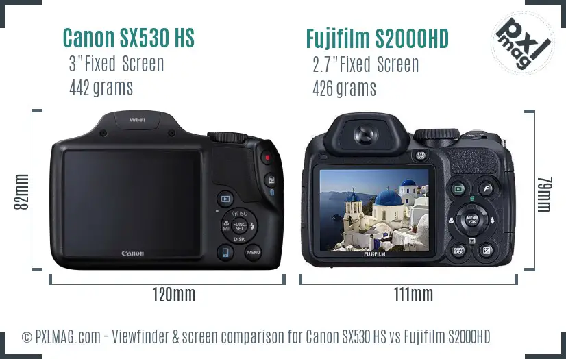 Canon SX530 HS vs Fujifilm S2000HD Screen and Viewfinder comparison