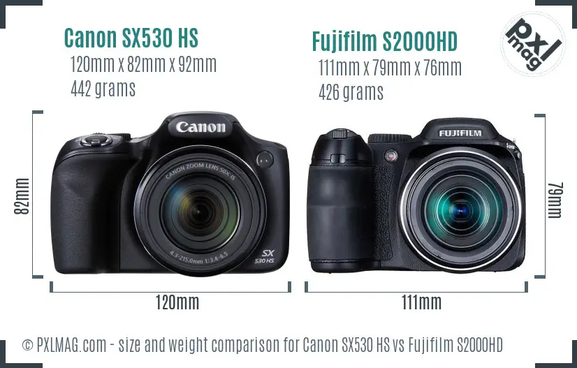 Canon SX530 HS vs Fujifilm S2000HD size comparison
