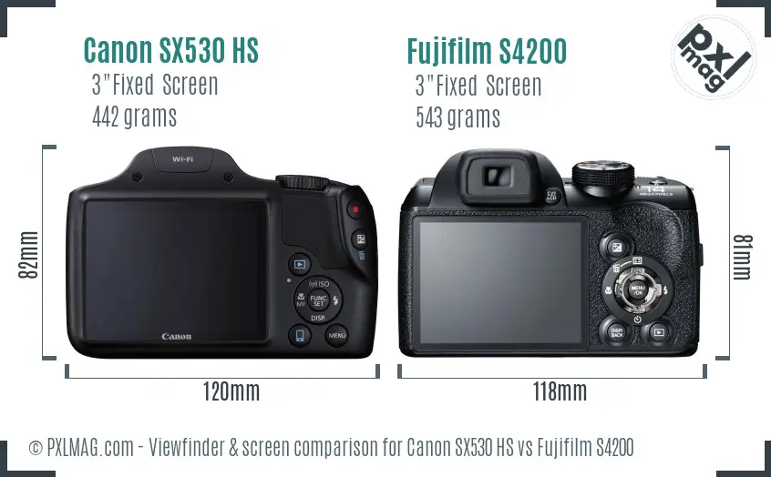 Canon SX530 HS vs Fujifilm S4200 Screen and Viewfinder comparison