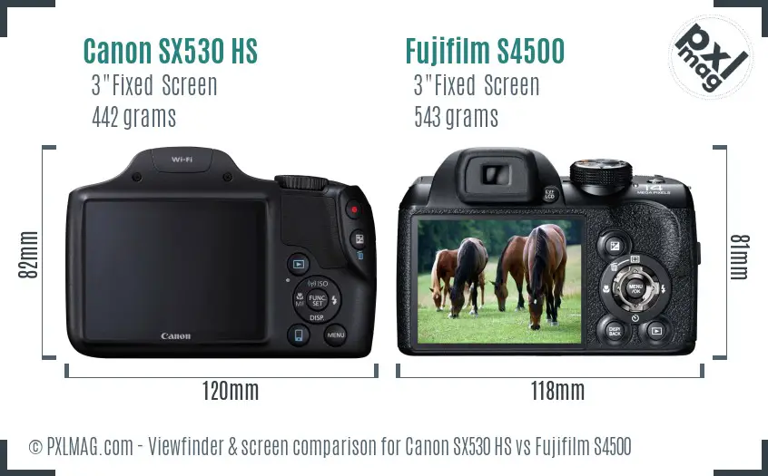 Canon SX530 HS vs Fujifilm S4500 Screen and Viewfinder comparison