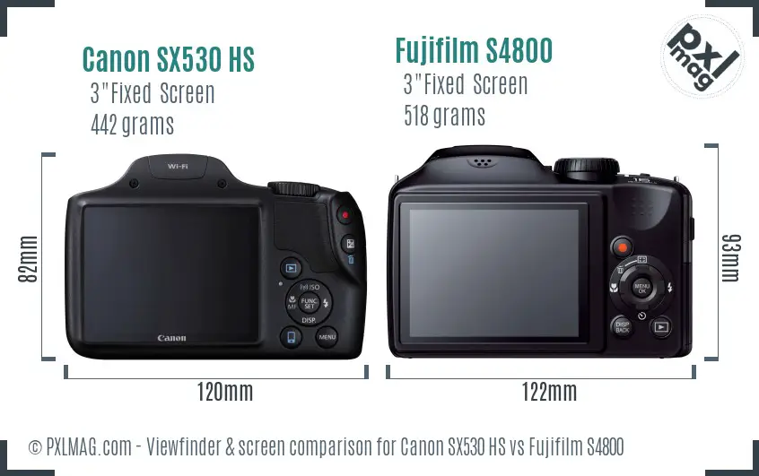 Canon SX530 HS vs Fujifilm S4800 Screen and Viewfinder comparison