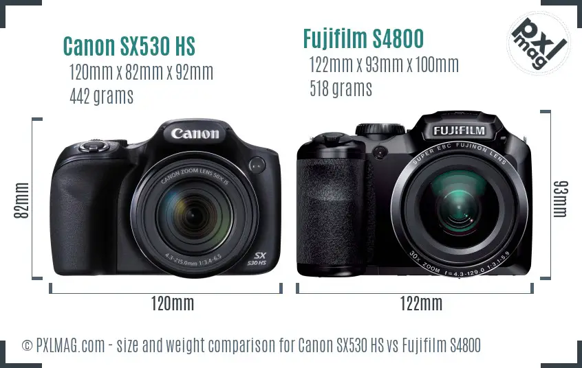 Canon SX530 HS vs Fujifilm S4800 size comparison
