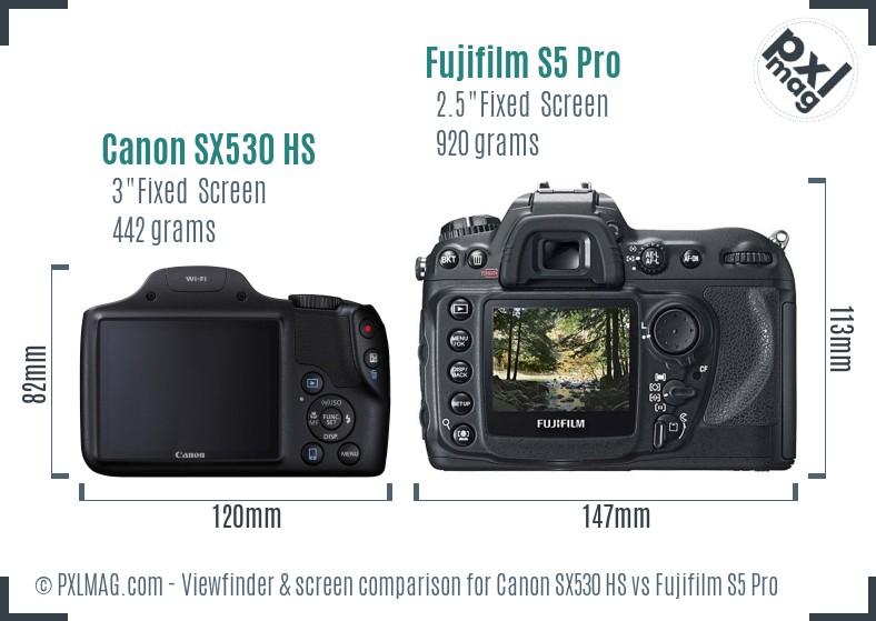 Canon SX530 HS vs Fujifilm S5 Pro Screen and Viewfinder comparison