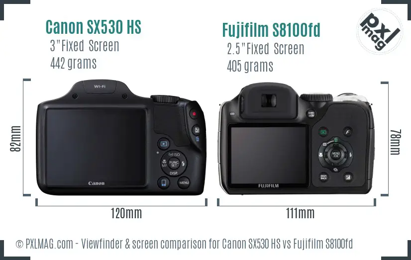 Canon SX530 HS vs Fujifilm S8100fd Screen and Viewfinder comparison