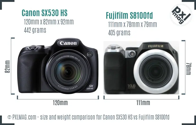 Canon SX530 HS vs Fujifilm S8100fd size comparison