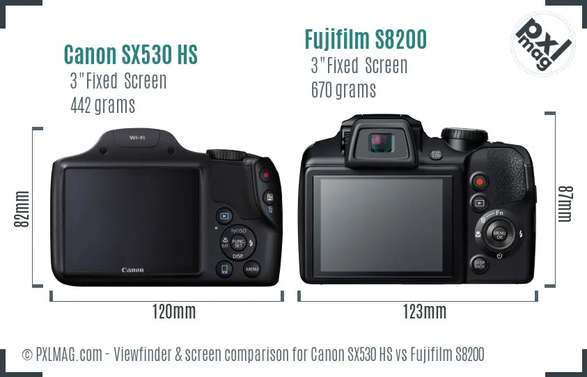 Canon SX530 HS vs Fujifilm S8200 Screen and Viewfinder comparison