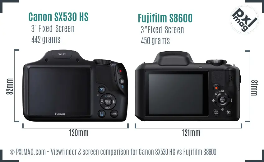 Canon SX530 HS vs Fujifilm S8600 Screen and Viewfinder comparison