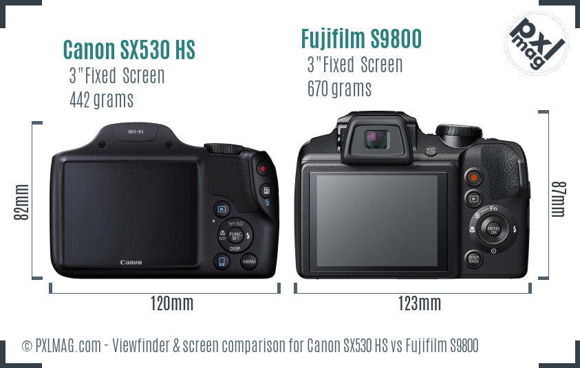 Canon SX530 HS vs Fujifilm S9800 Screen and Viewfinder comparison