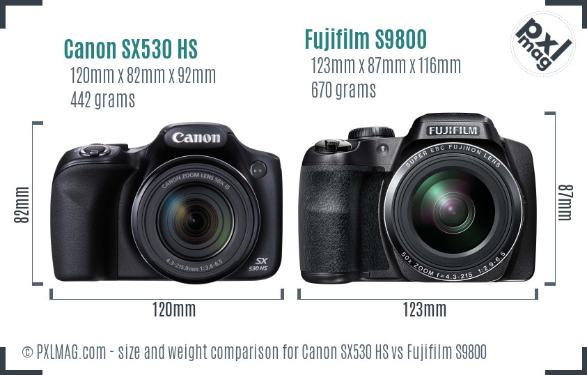 Canon SX530 HS vs Fujifilm S9800 size comparison Canon SX530 HS vs Fujifilm S9800 size comparison