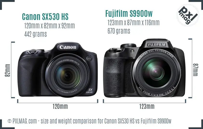 Canon SX530 HS vs Fujifilm S9900w size comparison