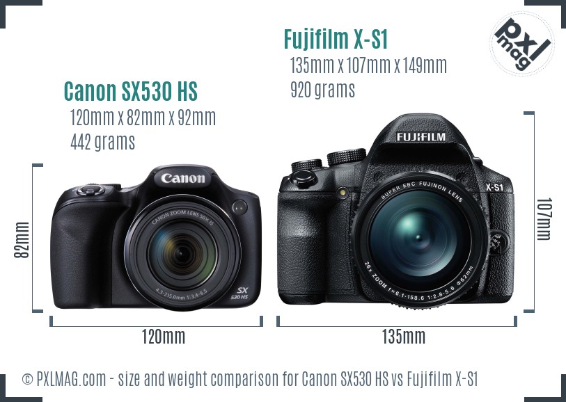 Canon SX530 HS vs Fujifilm X-S1 size comparison Canon SX530 HS vs Fujifilm X-S1 size comparison