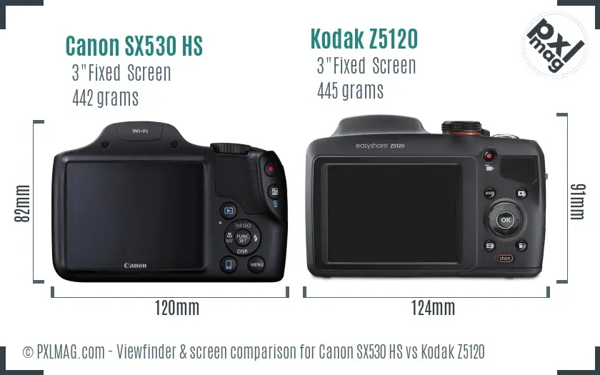 Canon SX530 HS vs Kodak Z5120 Screen and Viewfinder comparison