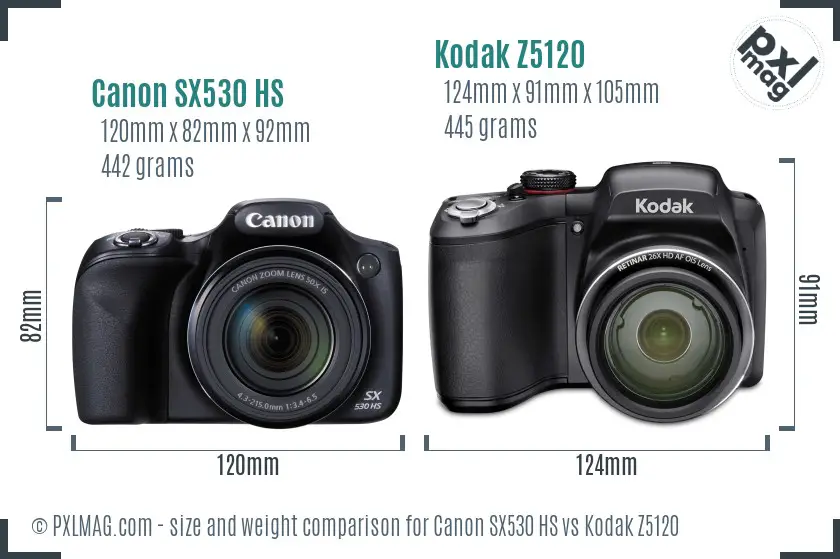 Canon SX530 HS vs Kodak Z5120 size comparison