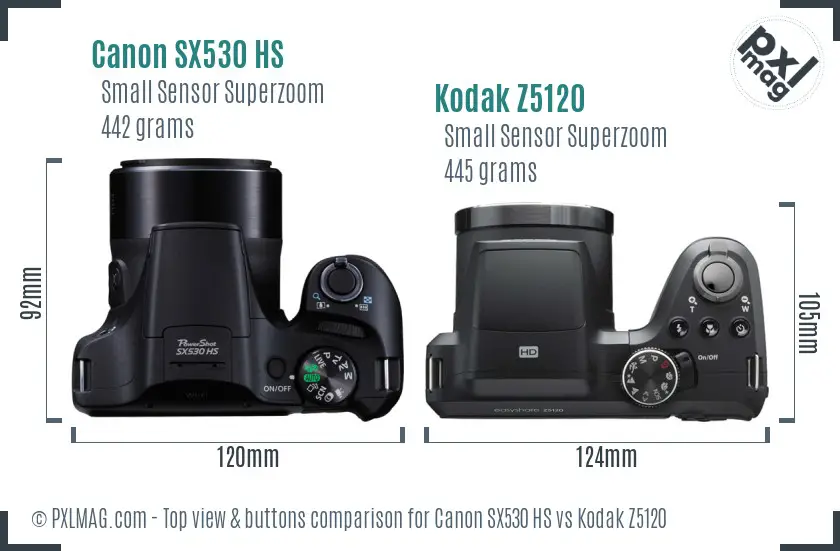 Canon SX530 HS vs Kodak Z5120 top view buttons comparison
