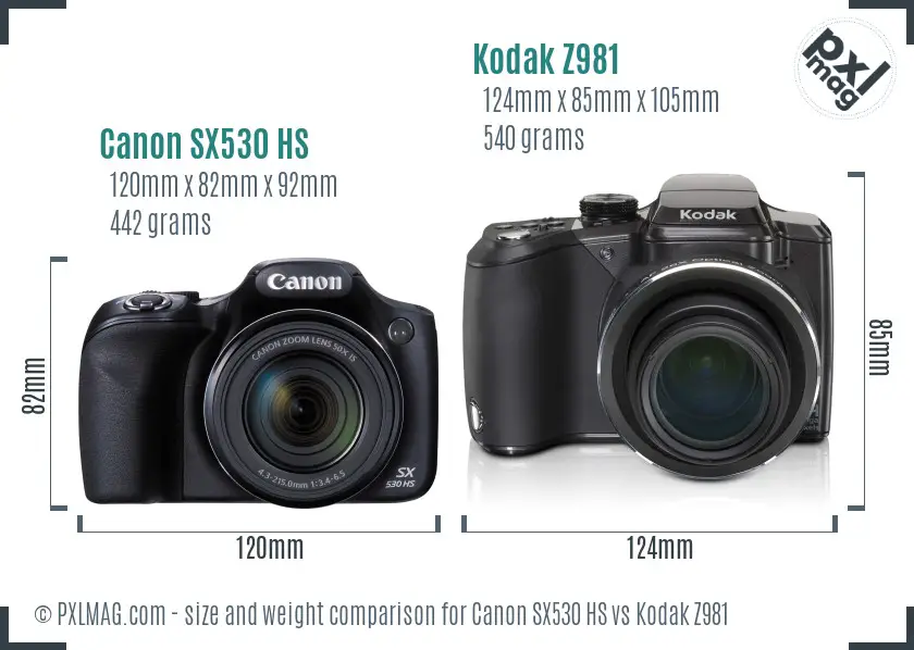 Canon SX530 HS vs Kodak Z981 size comparison