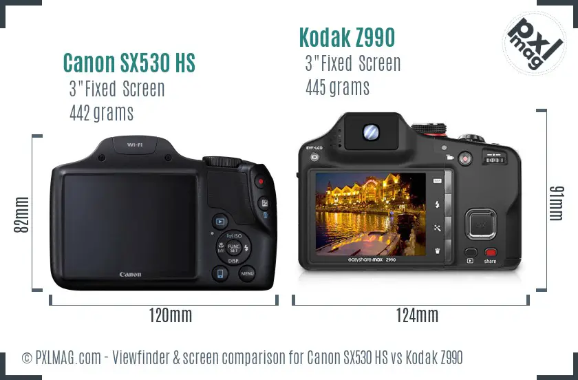 Canon SX530 HS vs Kodak Z990 Screen and Viewfinder comparison