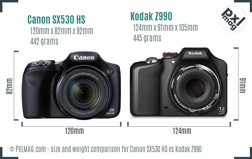 Canon SX530 HS vs Kodak Z990 size comparison