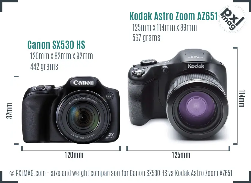 Canon SX530 HS vs Kodak Astro Zoom AZ651 size comparison