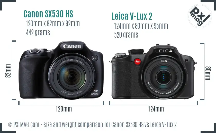 Canon SX530 HS vs Leica V-Lux 2 size comparison Canon SX530 HS vs Leica V-Lux 2 size comparison