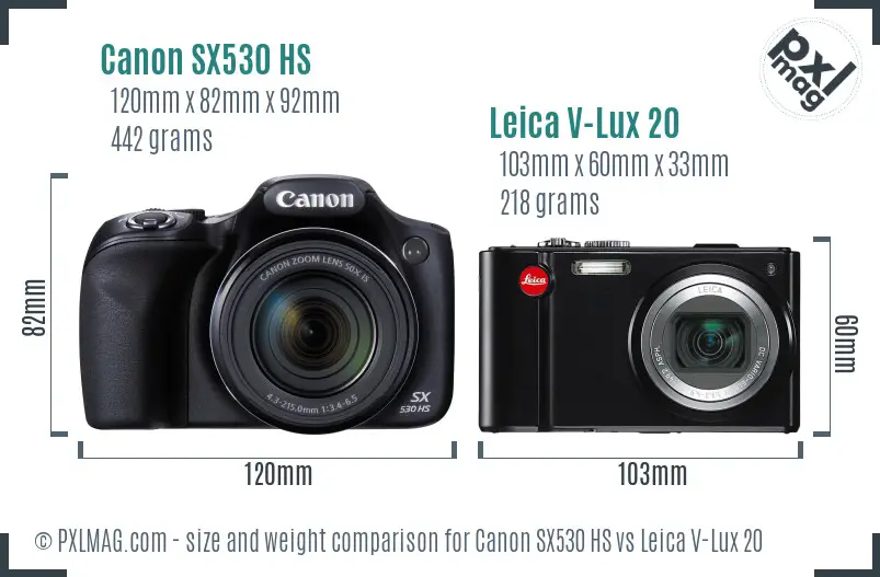 Canon SX530 HS vs Leica V-Lux 20 size comparison Canon SX530 HS vs Leica V-Lux 20 size comparison
