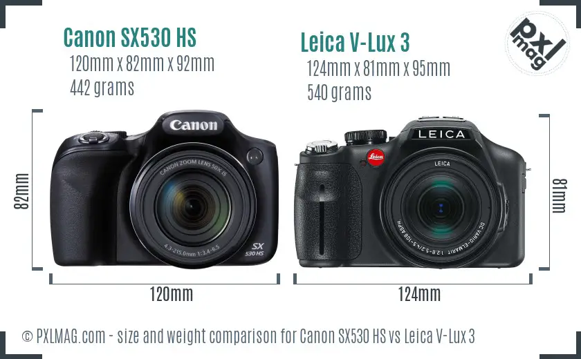 Canon SX530 HS vs Leica V-Lux 3 size comparison Canon SX530 HS vs Leica V-Lux 3 size comparison