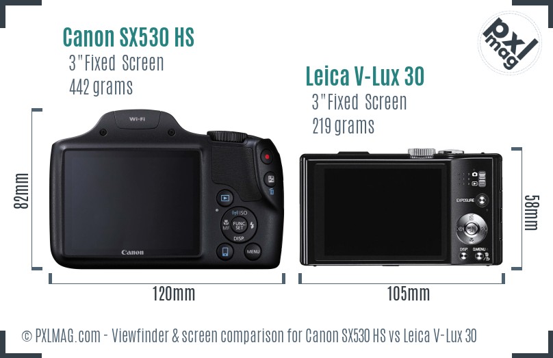 Canon SX530 HS vs Leica V-Lux 30 Screen and Viewfinder comparison