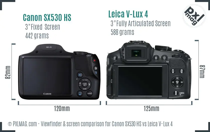 Canon SX530 HS vs Leica V-Lux 4 Screen and Viewfinder comparison