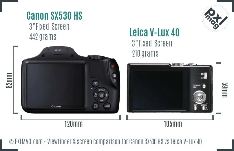 Canon SX530 HS vs Leica V-Lux 40 Screen and Viewfinder comparison