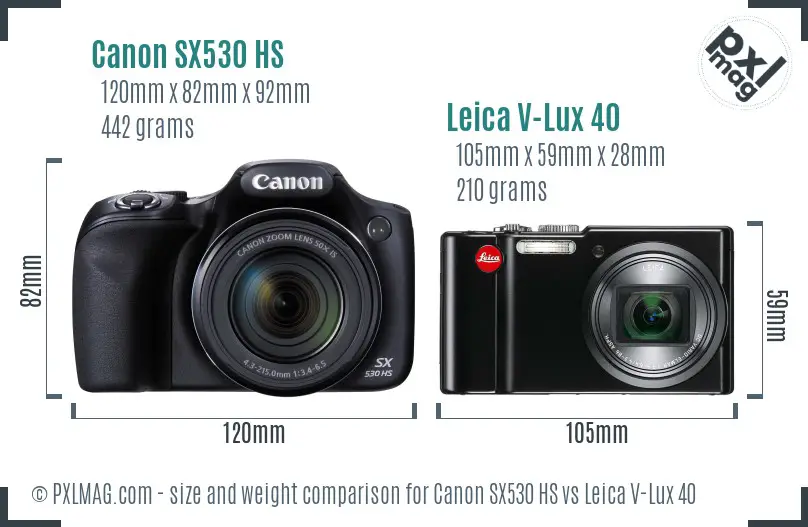Canon SX530 HS vs Leica V-Lux 40 size comparison