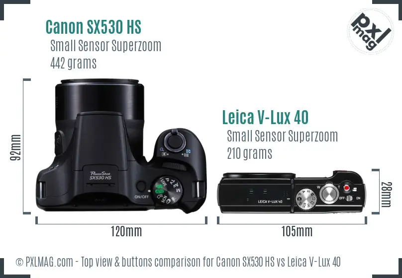 Canon SX530 HS vs Leica V-Lux 40 top view buttons comparison