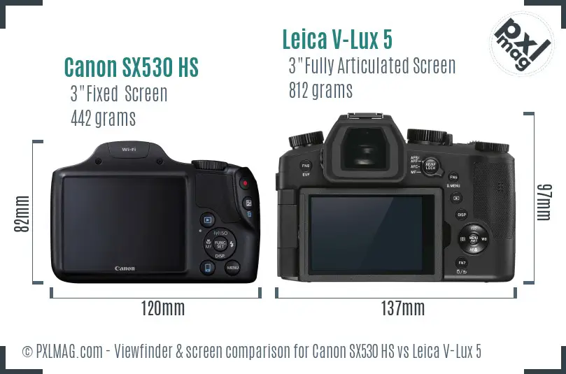 Canon SX530 HS vs Leica V-Lux 5 Screen and Viewfinder comparison