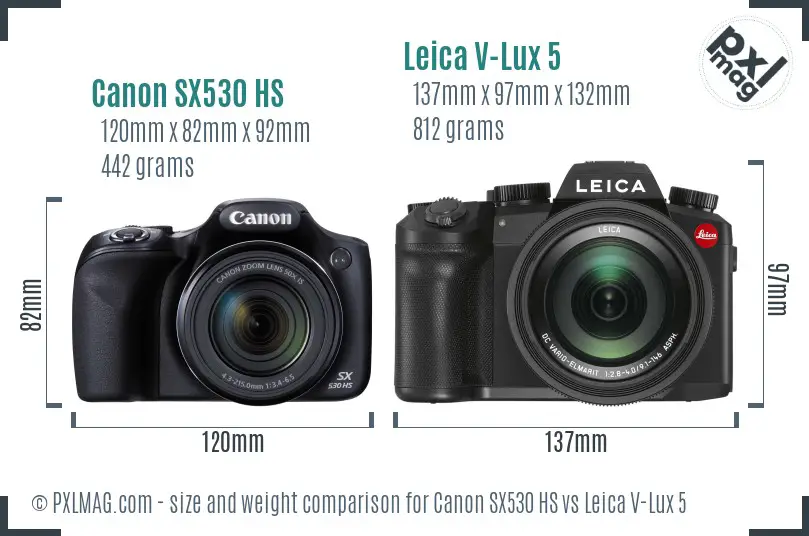 Canon SX530 HS vs Leica V-Lux 5 size comparison