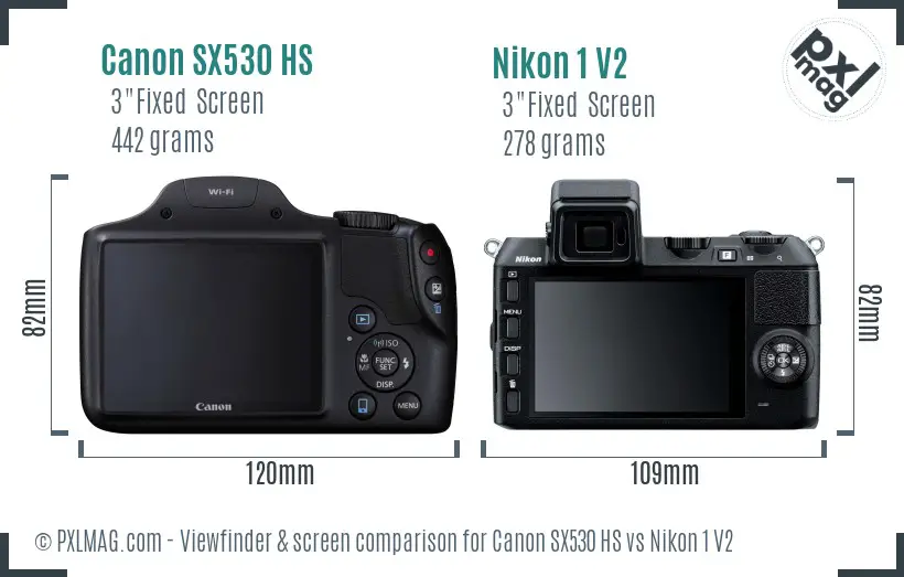 Canon SX530 HS vs Nikon 1 V2 Screen and Viewfinder comparison