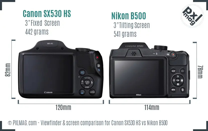 Canon SX530 HS vs Nikon B500 Screen and Viewfinder comparison