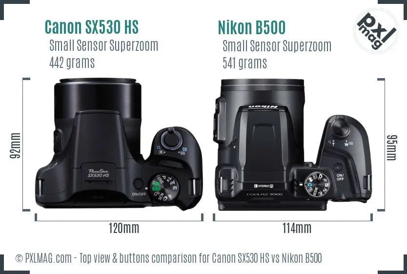 Canon SX530 HS vs Nikon B500 top view buttons comparison