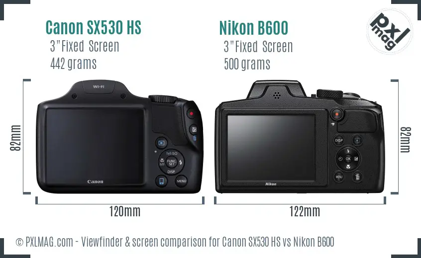 Canon SX530 HS vs Nikon B600 Screen and Viewfinder comparison Canon SX530 HS vs Nikon B600 Screen and Viewfinder comparison