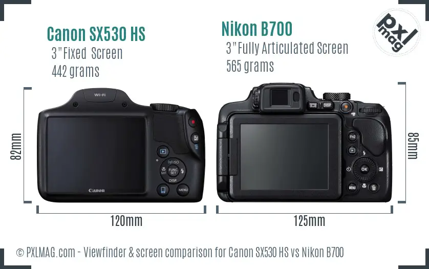 Canon SX530 HS vs Nikon B700 Screen and Viewfinder comparison
