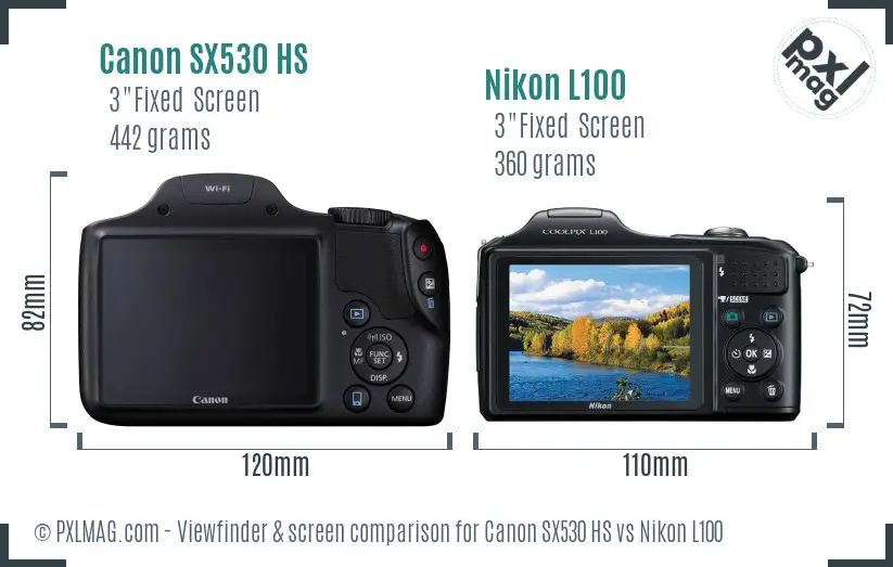 Canon SX530 HS vs Nikon L100 Screen and Viewfinder comparison