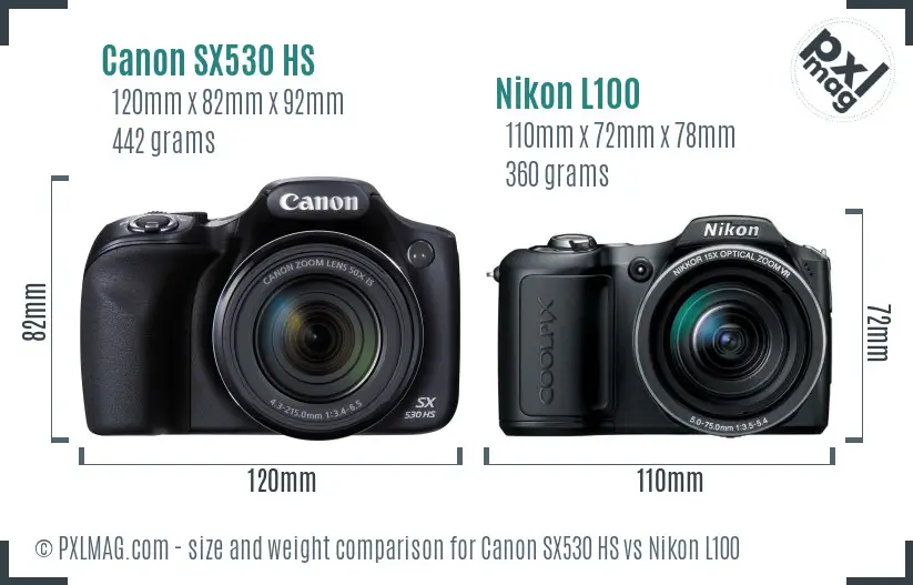 Canon SX530 HS vs Nikon L100 size comparison