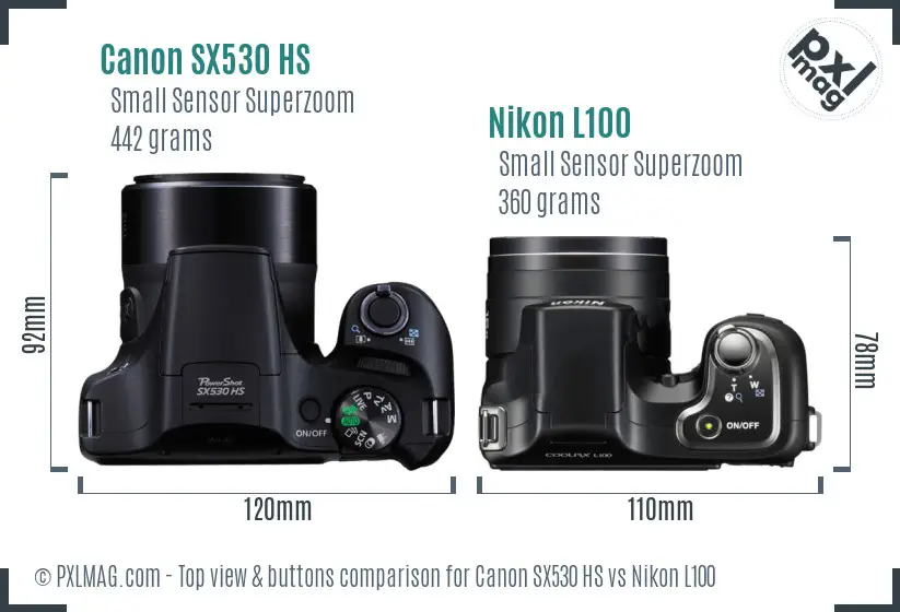 Canon SX530 HS vs Nikon L100 top view buttons comparison