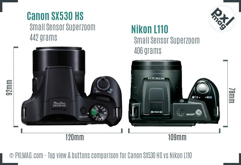 Canon SX530 HS vs Nikon L110 top view buttons comparison Canon SX530 HS vs Nikon L110 top view buttons comparison