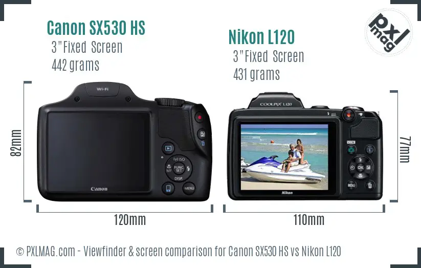 Canon SX530 HS vs Nikon L120 Screen and Viewfinder comparison