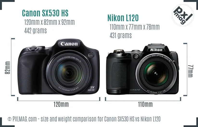 Canon SX530 HS vs Nikon L120 size comparison