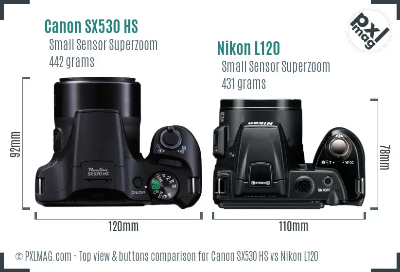 Canon SX530 HS vs Nikon L120 top view buttons comparison