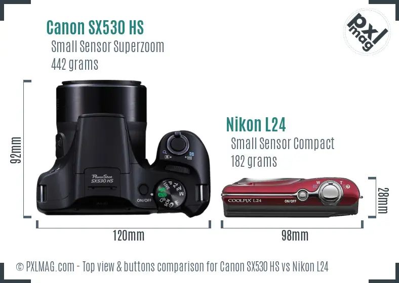 Canon SX530 HS vs Nikon L24 top view buttons comparison
