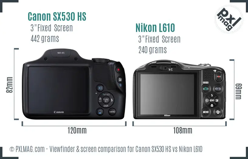 Canon SX530 HS vs Nikon L610 Screen and Viewfinder comparison